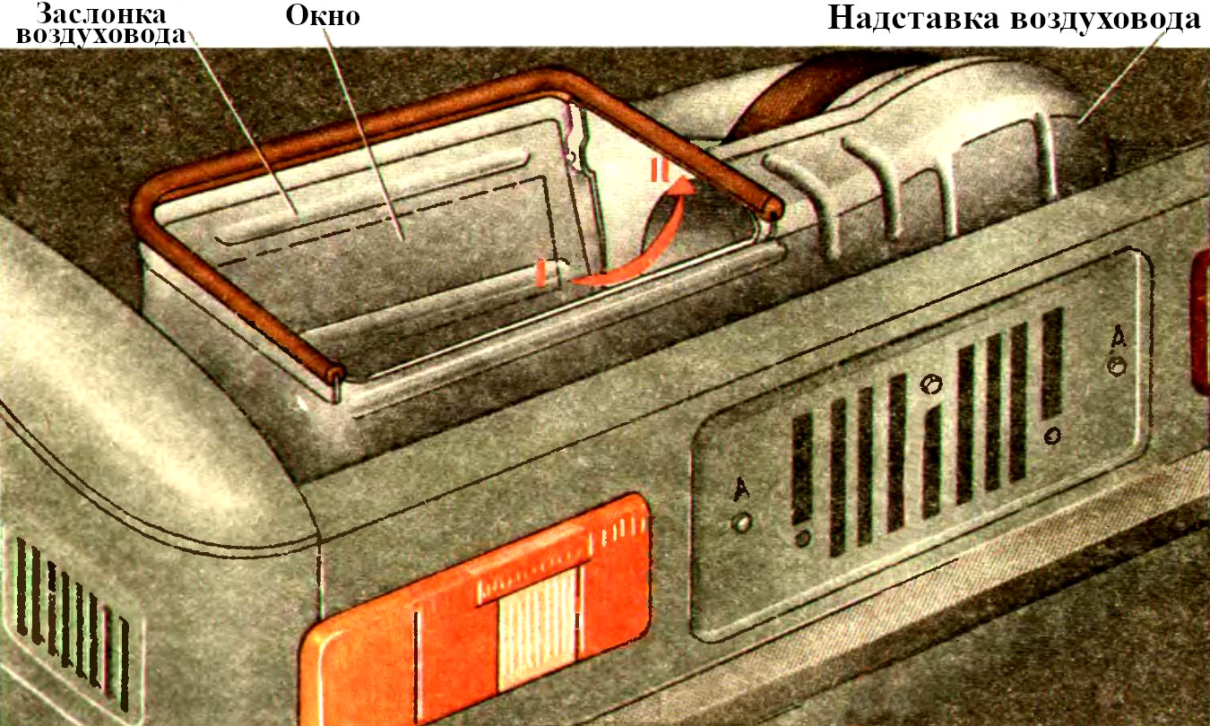 Расположение надставки воздуховода в автомобиле ЗАЗ-968М Запорожец
