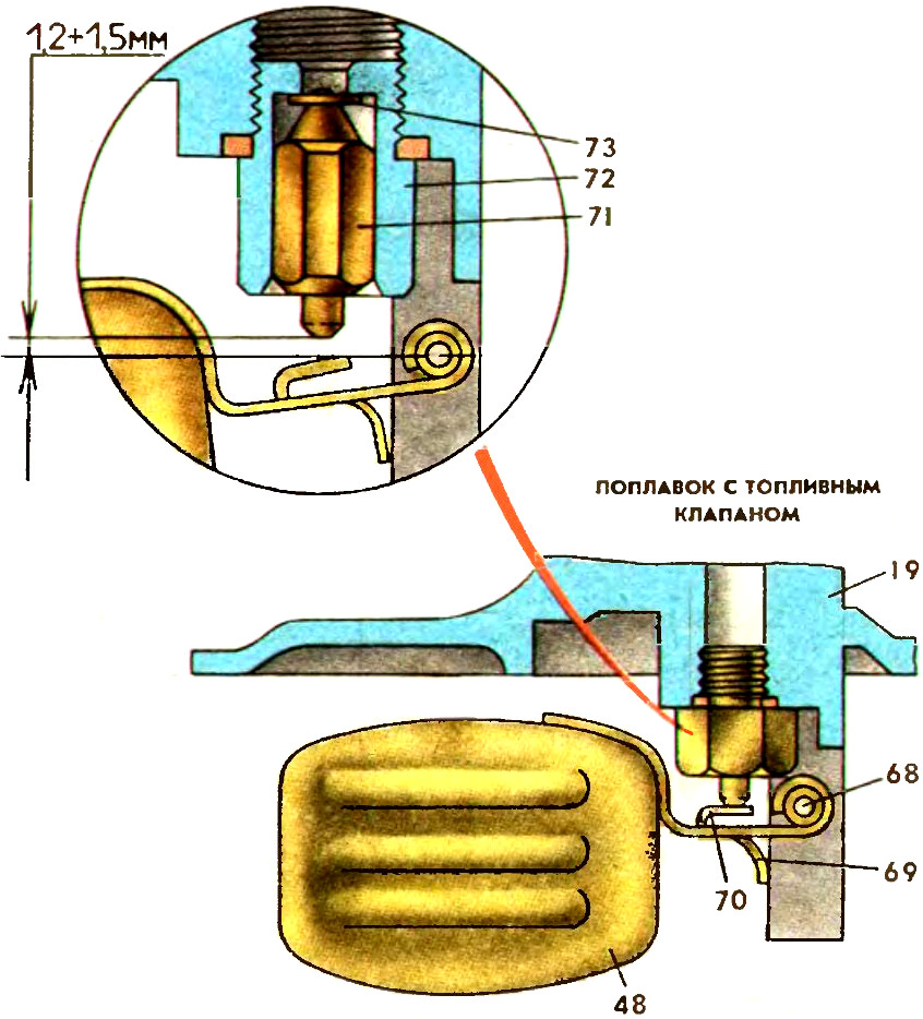 Поплавок с топливным клапаном карбюратора К-133 автомобиля ЗАЗ-968М Запорожец