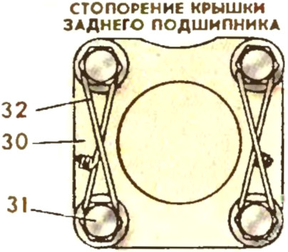 Стопорение крышки заднего подшипника главной передачи силового агрегата МеМЗ-966Г автомобиля ЗАЗ-968М-005 Запорожец