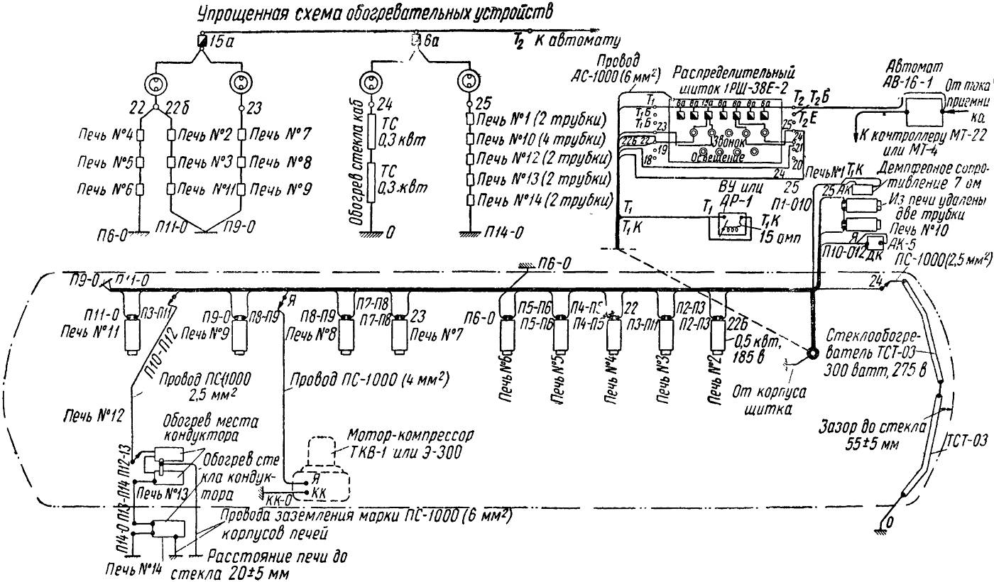 Схема отопления и цепи мотор-компрессора вагона трамвая МТВ-82