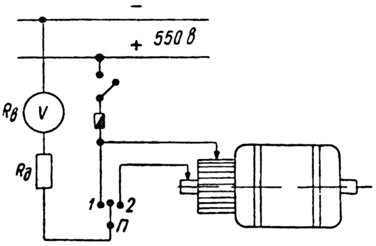 Схема измерения сопротивления изоляции тягового двигателя трамвая