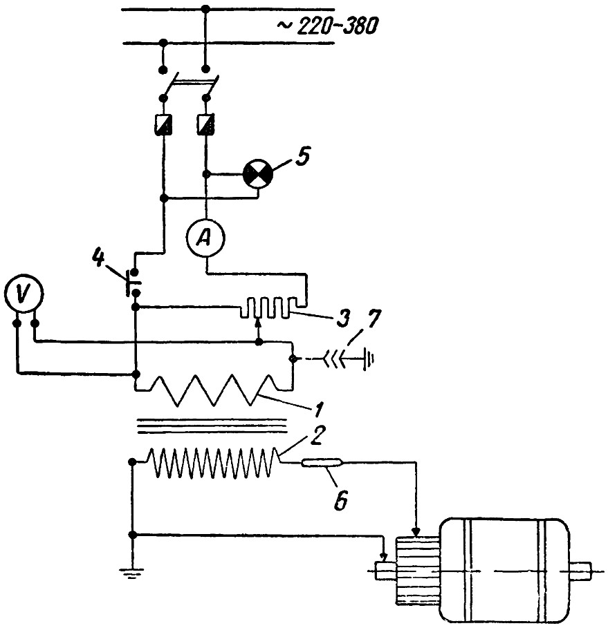 Схема испытания электрической изоляции тягового двигателя трамвая